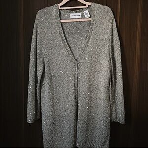 Alfred Dunner Silver Cardigan Sweater